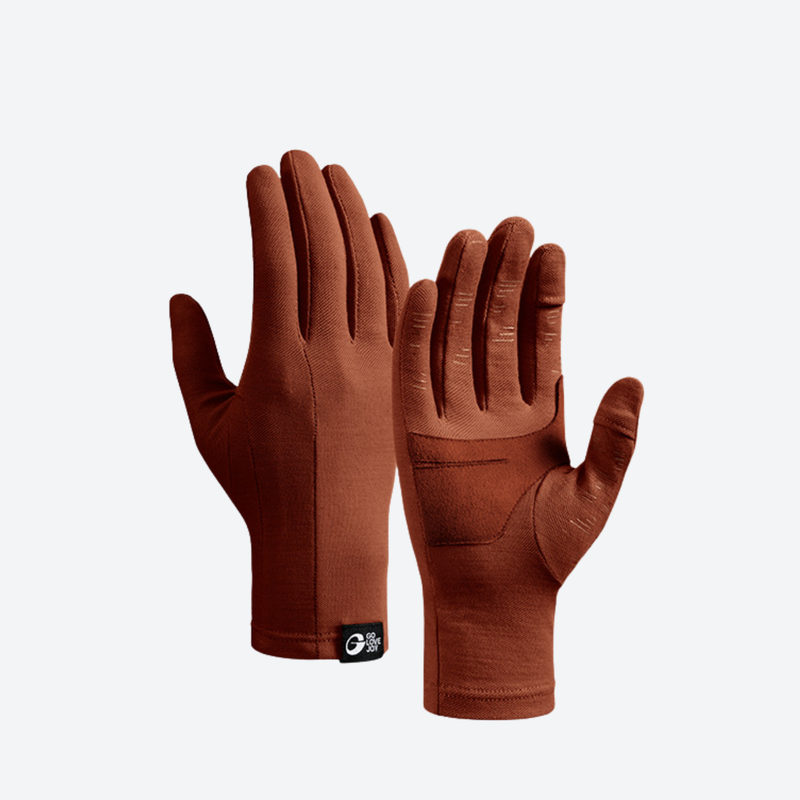 Warm merino wool winter gloves with touchscreen fingertips - brown merino wool thermal gloves, for winter mountain trips