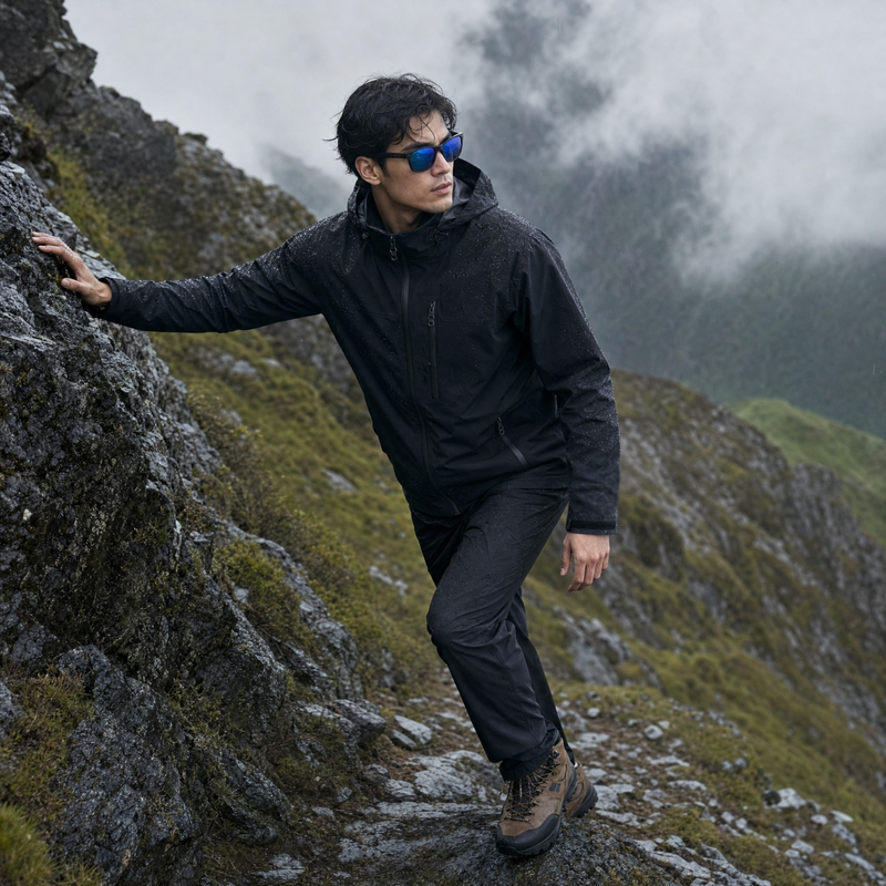 Men's waterproof mountain shell with slash pockets - black hardshell jacket, for skiing and snowboarding