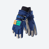 
                  
                    Kids' warm snow gloves with fleece lining - navy kids snow gloves with color patch, for skiing and snowboarding
                  
                
