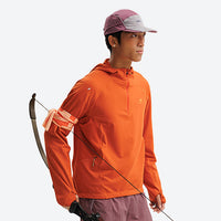 
                  
                    Lightweight quick-dry pullover for outdoor - orange quick-dry lightweight half-zip mid-layer on men with cap
                  
                