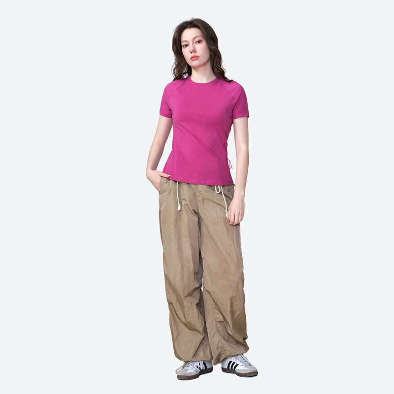Women's merino wool quick-dry tee with side pocket - rose pink merino wool quick-dry tee, for travel and daily commute