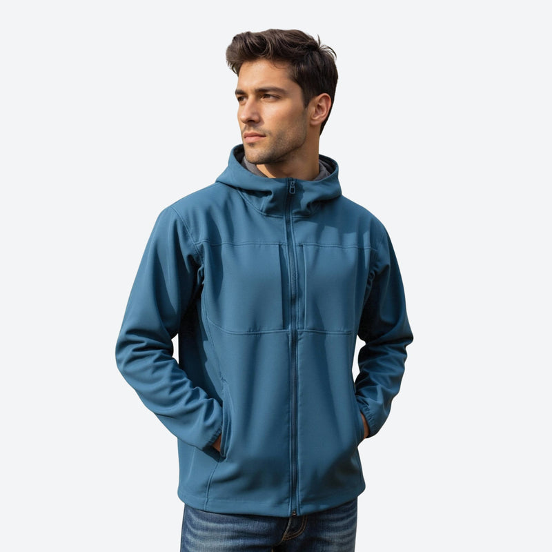 Men's wind-resistant softshell outdoor jacket - blue softshell jacket, for hiking and trail walking