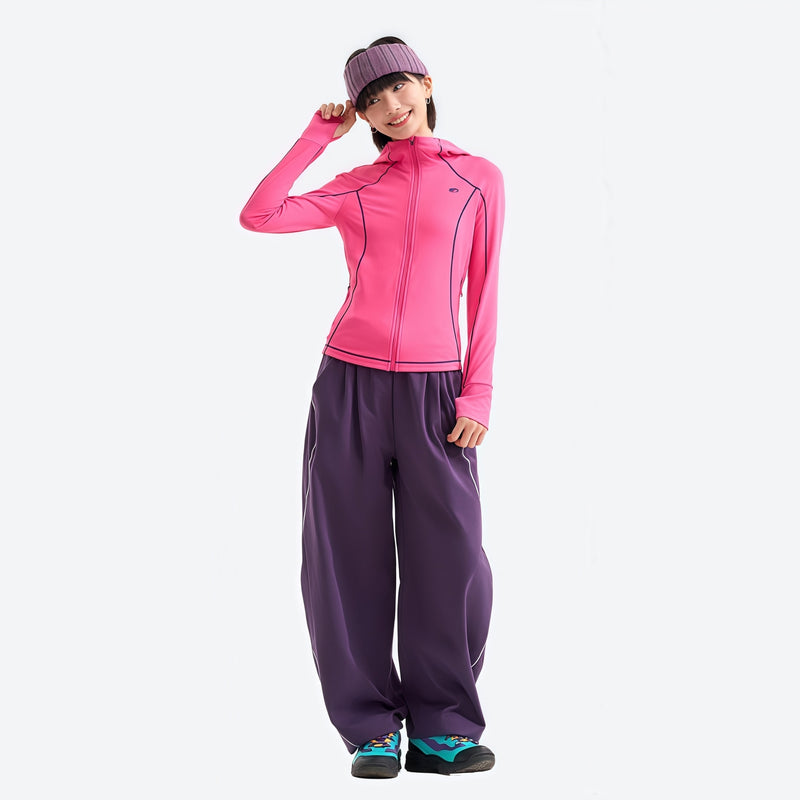 Women's slim fit sun jacket UPF50 antibacterial - rose pink slim fit sun jacket on women with headband