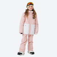 
                  
                    Kids breathable 2-layer colorblock ski suit - pink white colorblock kids jacket with pink pants, for family resort trips
                  
                