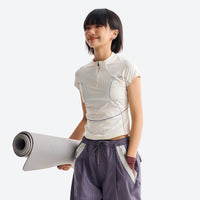 
                  
                    Women's breathable sun-protection tee for outdoor - white quick-dry tee with slimming panels, for sunny-weather trekking
                  
                