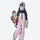 Kids print snowboard anorak with bib pants - pink white kids bibs, for kids skiing and snowboarding