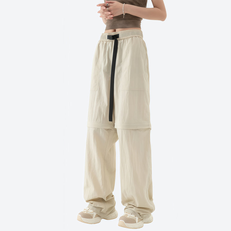 Women's breathable convertible pants with zip legs - cream zip-off hiking pants with brown top, for hiking and trail walking