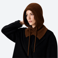 
                  
                    Knitted merino balaclava with drawcord - brown knitted merino wool balaclava, front product view, for skiing and snowboarding
                  
                