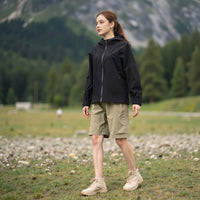 
                  
                    Women's lightweight hardshell rain jacket for trail - black hardshell jacket, walking on grass, for hiking and trail walking
                  
                