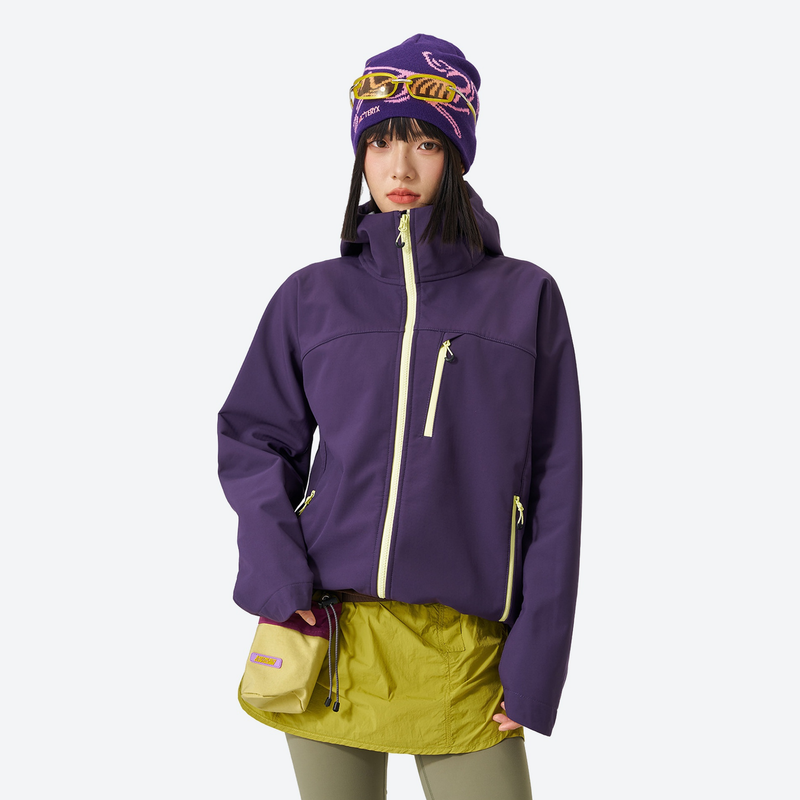 Unisex waterproof softshell jacket with fleece lining - purple softshell jacket, for skiing and snowboarding