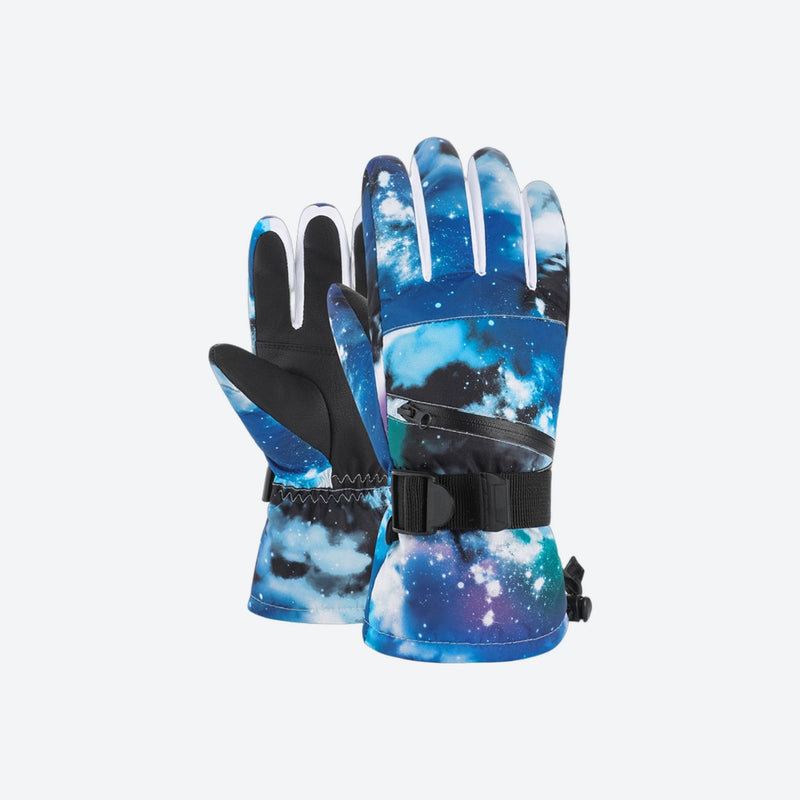 Snow gloves with card pocket and pair clip - printed snow gloves pair, for skiing and snowboarding