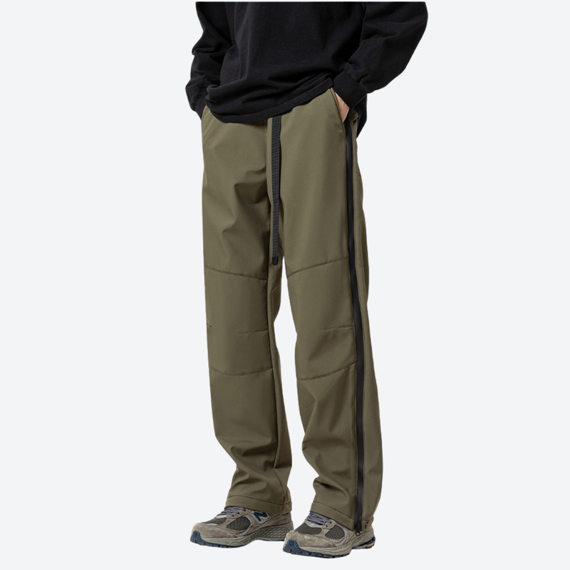 Men's warm fleece-lined cargo pants with belt - olive 3-proof cargo pants with black top, for hiking and trail walking
