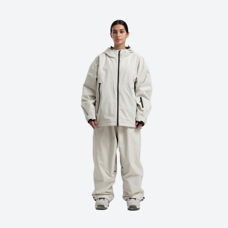 Women's breathable ski jacket set - cream jacket with cream pants, for powder days and winter commute