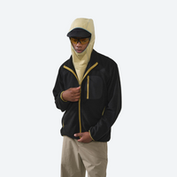 
                  
                    Unisex honeycomb texture fleece jacket - black honeycomb fleece jacket on men with hood up, for layering in cool weather
                  
                