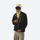 Unisex honeycomb texture fleece jacket - black honeycomb fleece jacket on men with hood up, for layering in cool weather