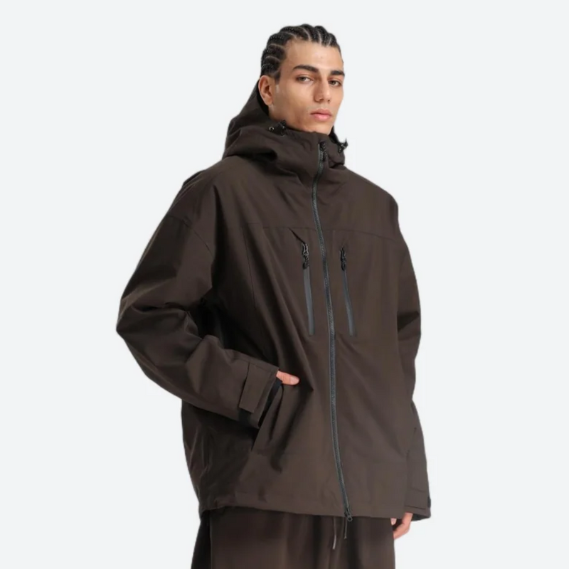 Men's 2-layer snowboard jacket and wide-leg pants - coffee brown jacket, for skiing and snowboarding