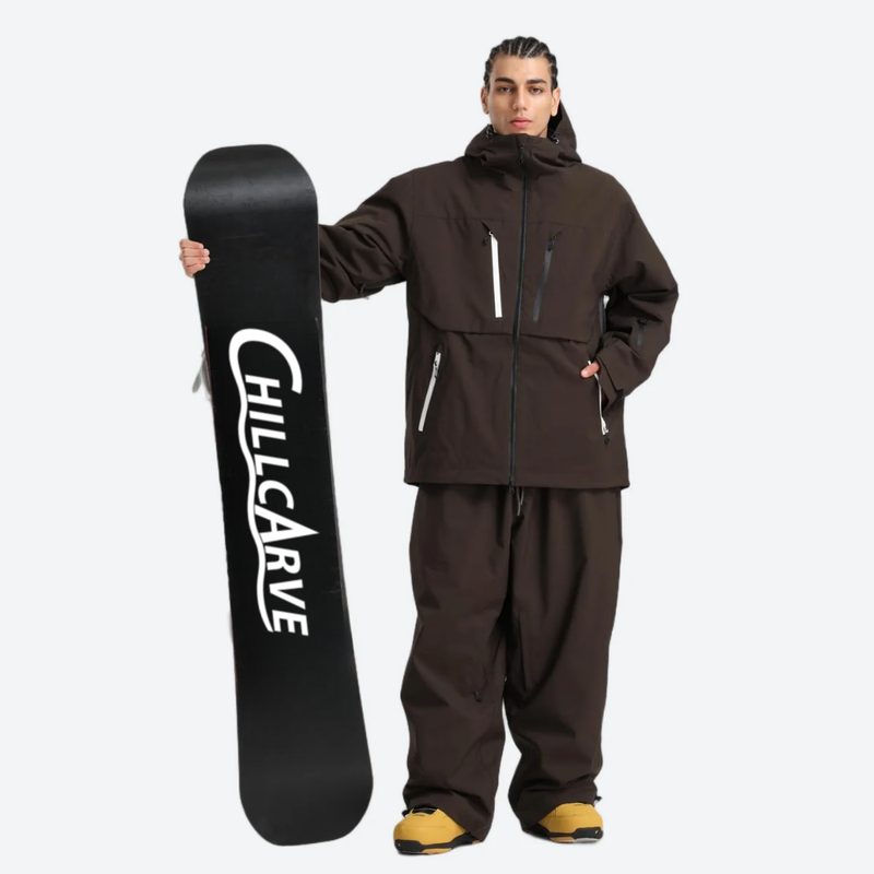 Men's waterproof 2L snow jacket and pants - coffee brown jacket with coffee pants, for skiing and snowboarding