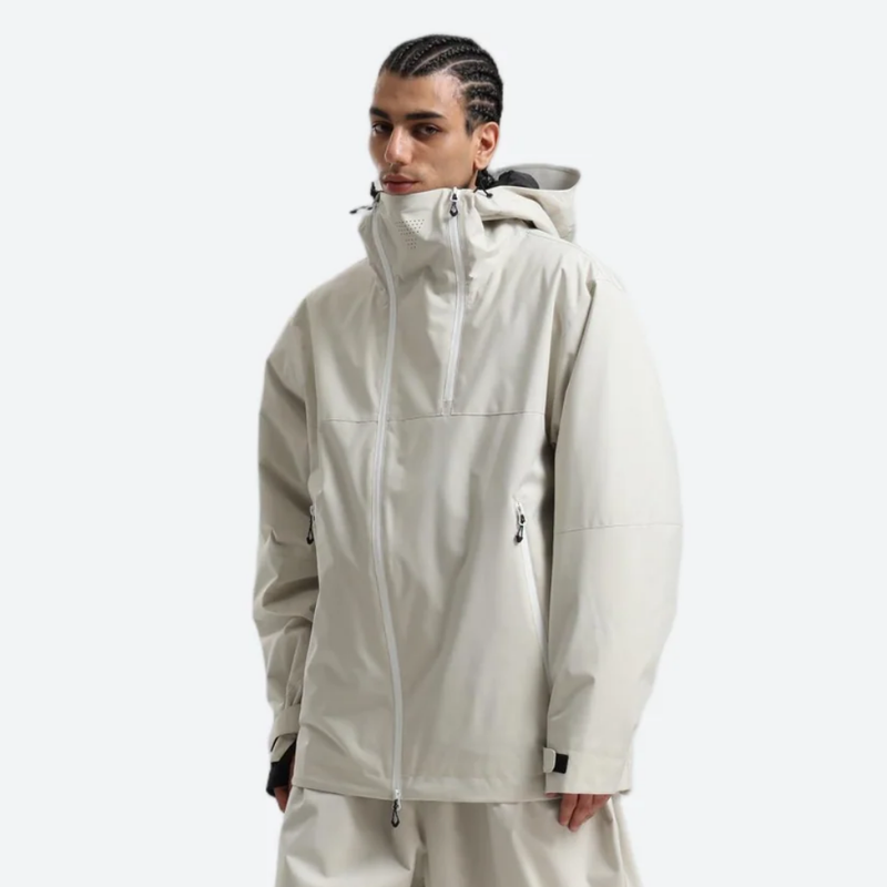 Men's breathable 2L snowboard jacket and pants - off-white cream, for powder days and winter commute
