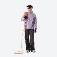 
                  
                    Breathable warm fleece pullover with half zip - lavender boxfleece half-zip sweatshirt on men with cap and gloves
                  
                