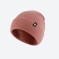 
                  
                    Hearth wool snow beanie with cuffed rib knit - rose pink wool snow beanie, tilted product view, for winter mountain trips
                  
                