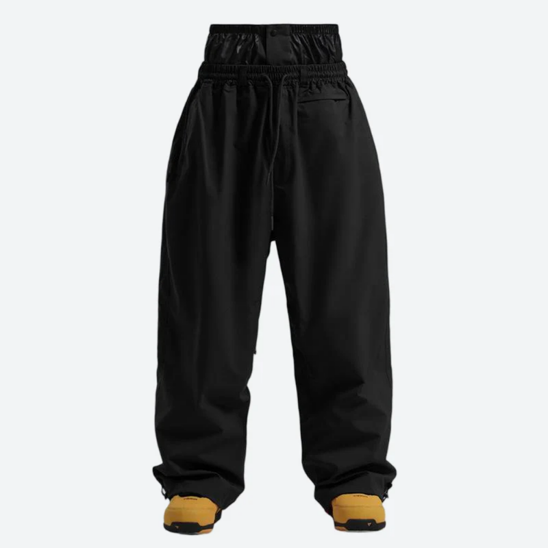 Men's colorblock ski anorak set - black snow pants, on-model front view, for skiing and snowboarding