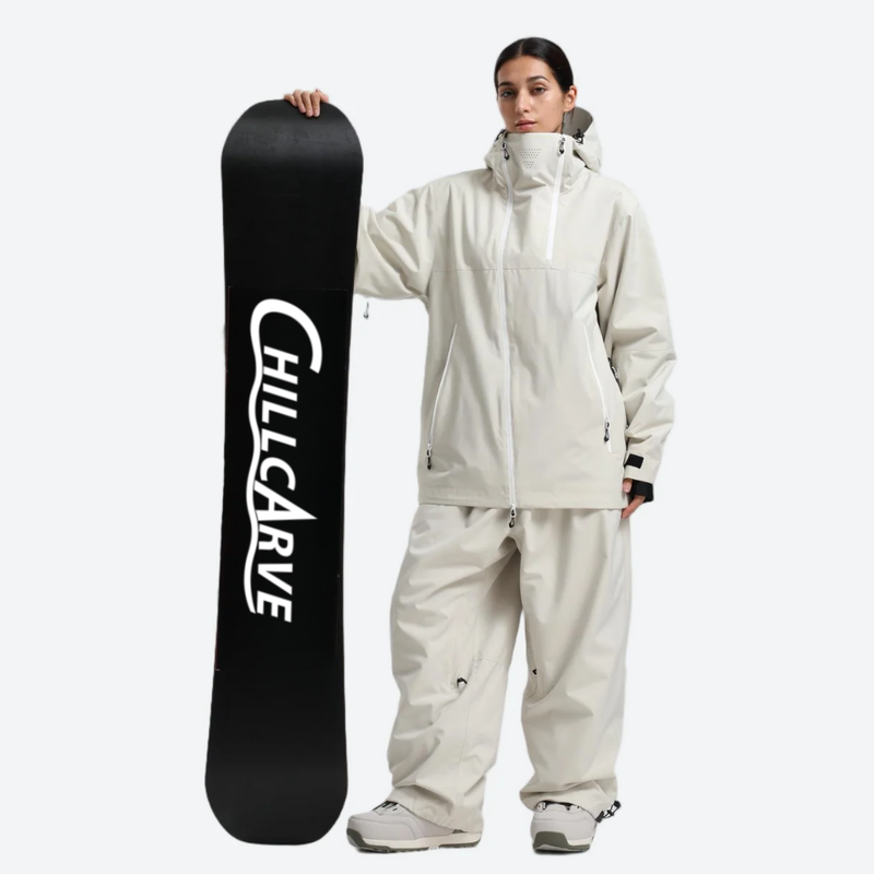 Women's colorblock ski jacket set - cream jacket with cream pants, for powder days and winter commute