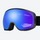 Ventilated spherical ski snow goggles - blue-purple mirror lens, front view, for winter sports in any weather