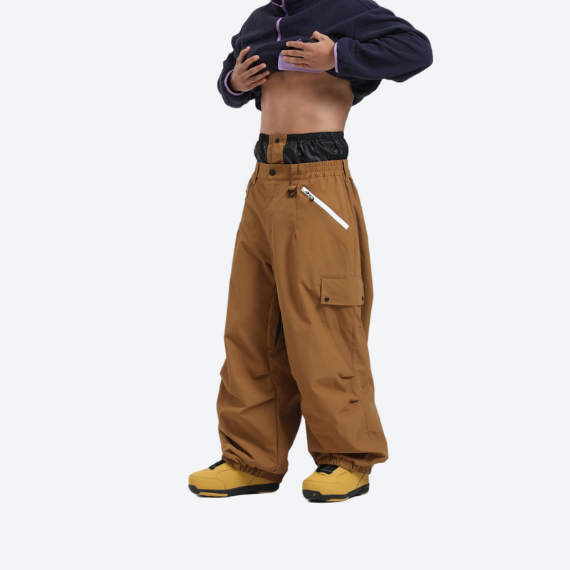 Unisex breathable wide-leg ski pants - tan snow pants, for skiing and snowboarding