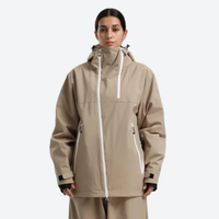 
                  
                    Women's colorblock ski jacket set - tan, on-model front view, for skiing and snowboarding
                  
                
