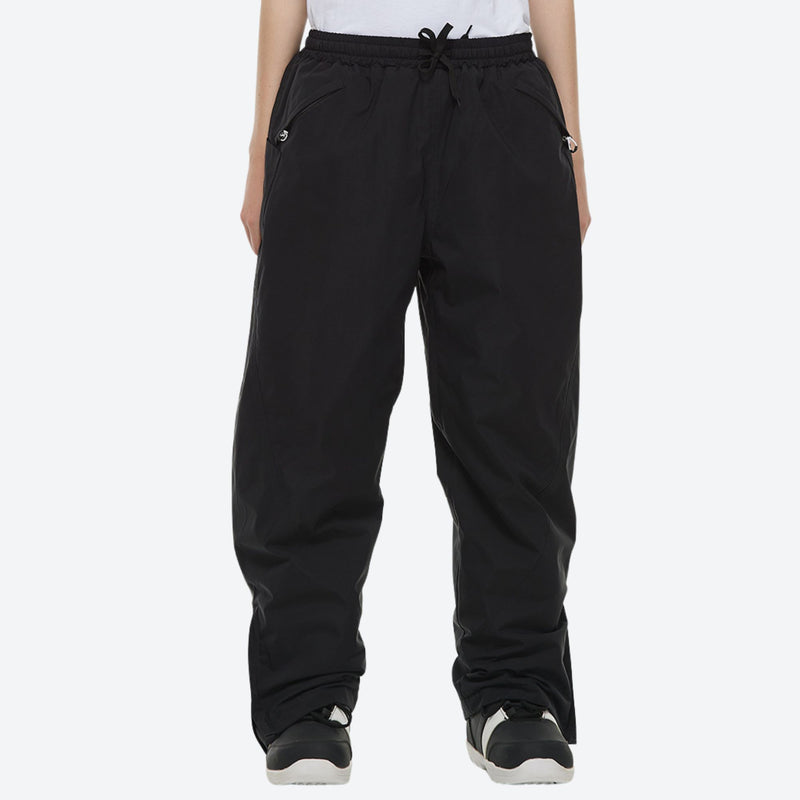 Unisex waterproof 2L snow jacket and pants - black snow pants, on-model front view, for skiing and snowboarding
