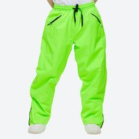 
                  
                    Unisex waterproof 2L snow jacket and pants - neon green snow pants, on-model front view, for resort and street wear
                  
                