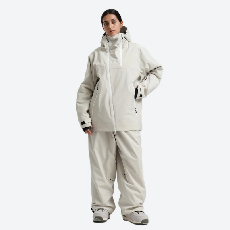 Women's breathable 2-layer snowboard jacket and pants - cream jacket with cream pants, for skiing and snowboarding