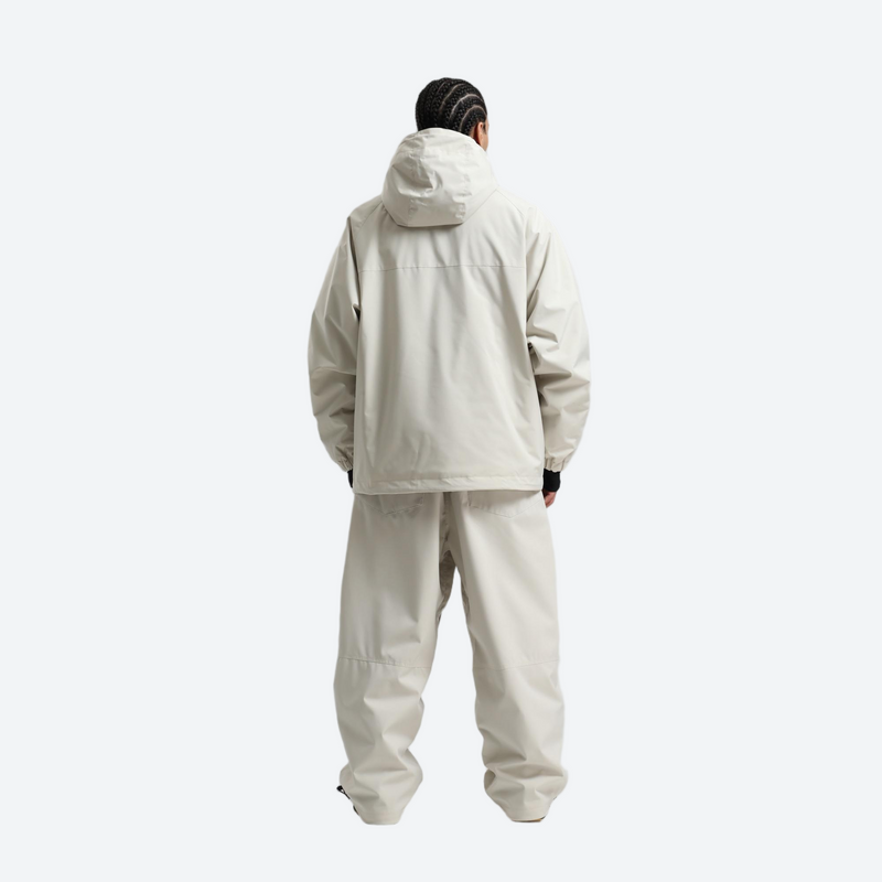 Men's 2-layer snowboard anorak and wide-leg pants - cream jacket with cream pants, for powder days and winter commute