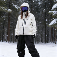 
                  
                    Men's breathable ski jacket and pants set - cream jacket with black pants, for resort and backcountry days
                  
                