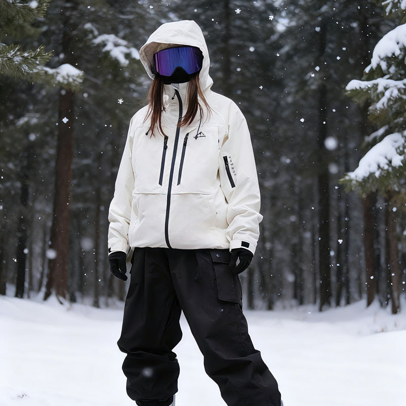 Men's breathable ski jacket and pants set - cream jacket with black pants, for resort and backcountry days