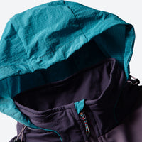 
                  
                    Unisex waterproof softshell jacket and cargo pants - purple, hood interior lining close-up detail, for resort and street wear
                  
                