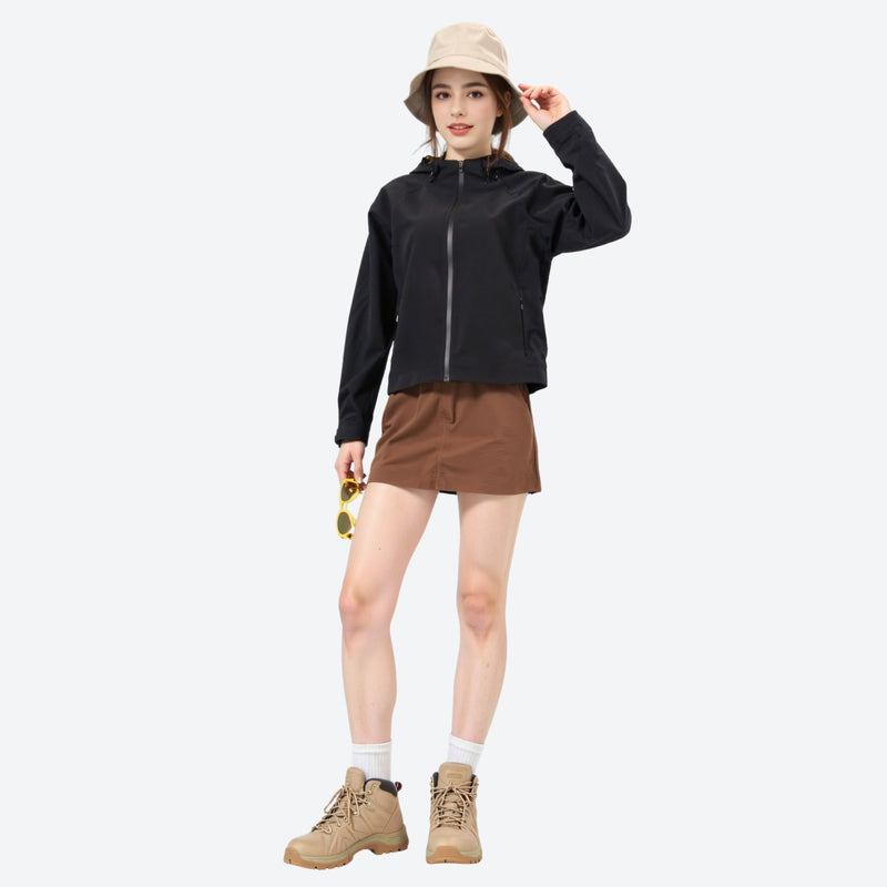 Women's waterproof 3L hardshell hiking jacket - black hardshell jacket, for travel and daily commute