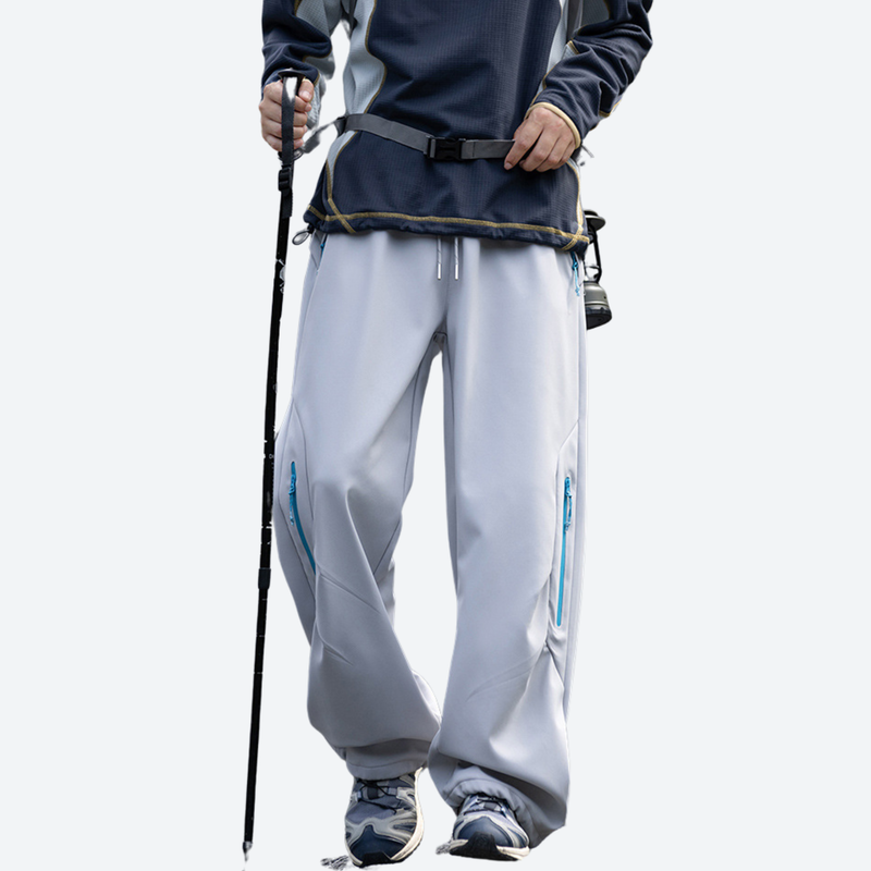 Unisex fleece-lined water-repellent hiking pants - light gray fleece-lined hiking pants with dark jacket