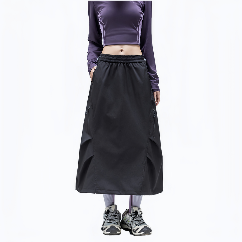 Water-repellent A-line long skirt PFOS PFOA free - black water-repellent long skirt on women, for daily commute and office
