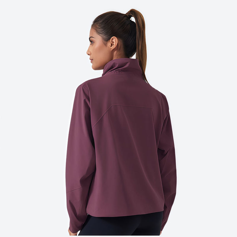 Women's fleece softshell jacket with stand collar - plum softshell jacket, for travel and daily commute