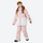 Kids waterproof 2L snow jacket and pants set - pink white colorblock kids jacket with white pants, on-model front view