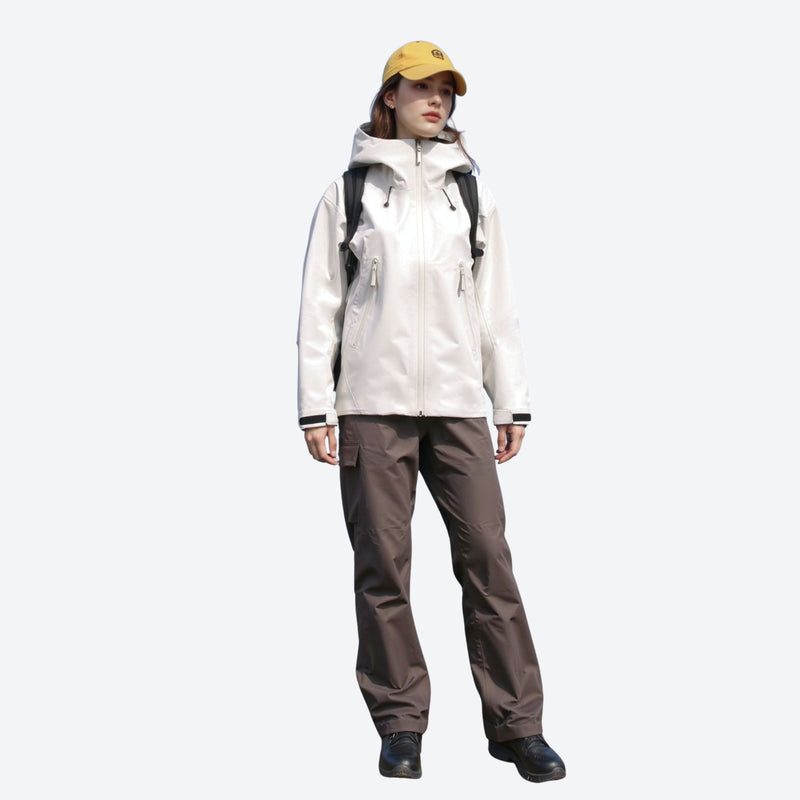 Women's 3L hardshell jacket with fully taped seams - cream hardshell jacket, for skiing and snowboarding
