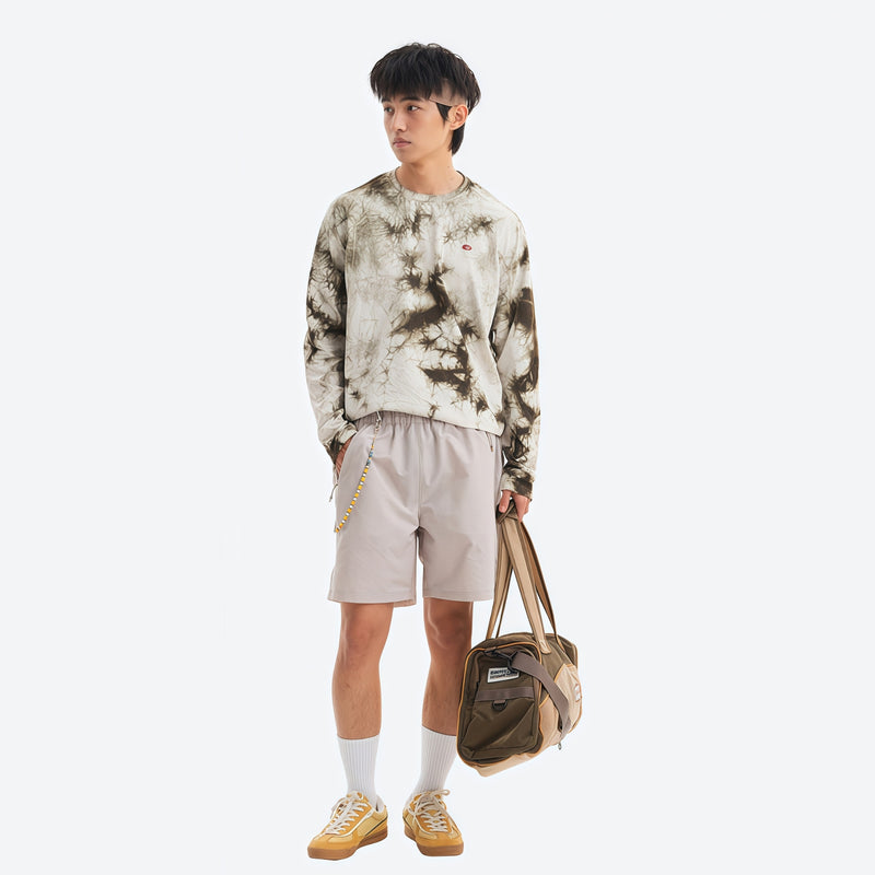 Unisex quick-dry running shorts - light gray running shorts with tie-dye top, for hiking and trail walking