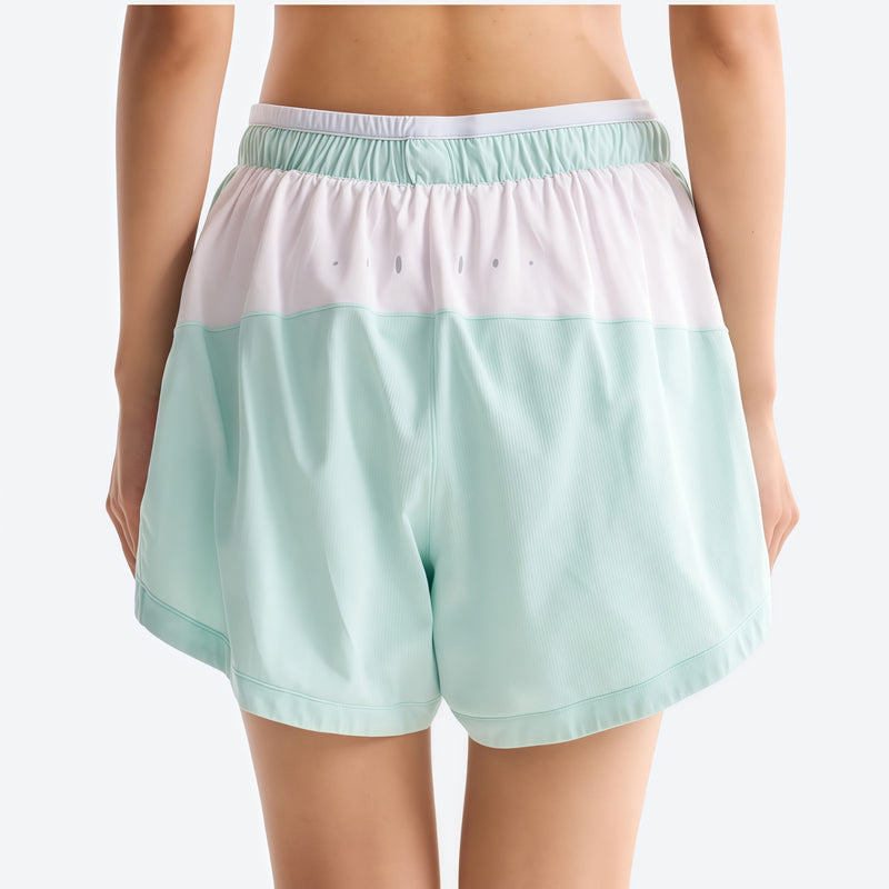 Women's quick-dry shorts with built-in yoga liner - mint white colorblock quick-dry shorts, for yoga and outdoor workouts