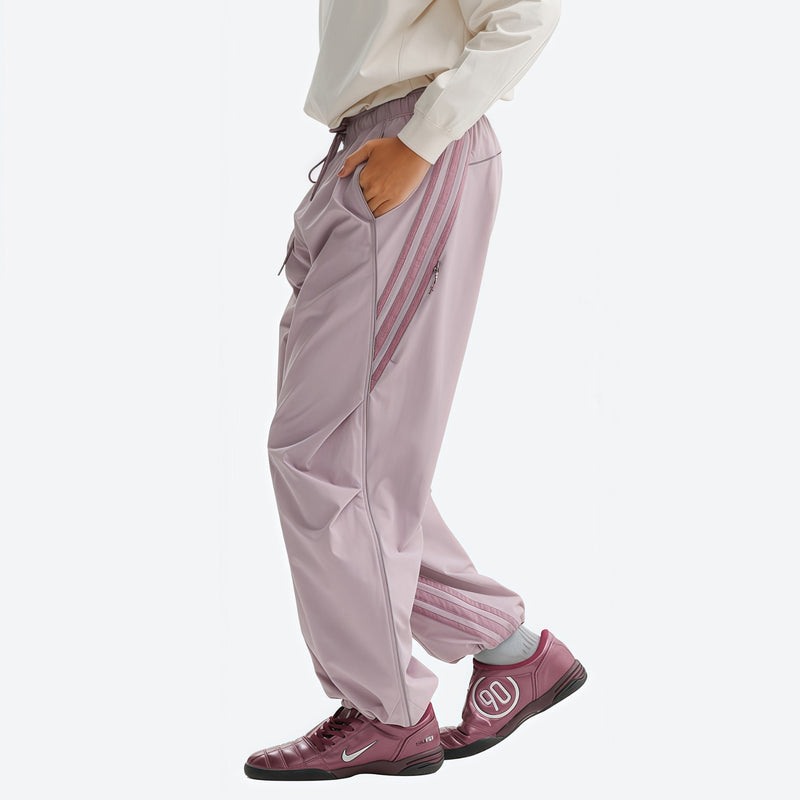 Unisex waterproof softshell cargo hiking pants - light pink pants with cream top, for trail and mountain walks