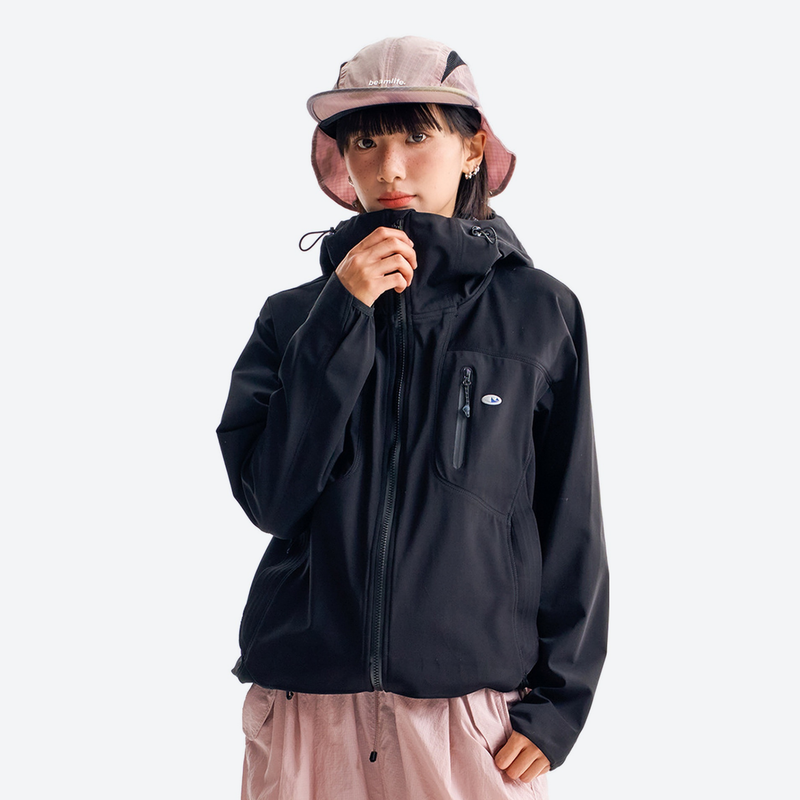 Unisex waterproof softshell jacket with antimicrobial lining - black softshell jacket, for hiking and trail walking