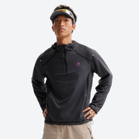 
                  
                    Eco-friendly quick-dry lightweight mid-layer pullover - black quick-dry lightweight half-zip mid-layer on men with visor
                  
                