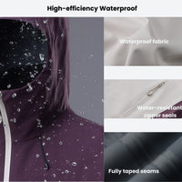 
                  
                    Unisex waterproof 3L 3-in-1 hardshell jacket - purple, waterproof fabric and seams infographic, for hiking and travel
                  
                