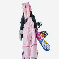 
                  
                    Kids waterproof 2L print snow anorak and pants - pink white kids bibs, for family resort trips
                  
                