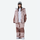 Women's 2-layer snowboard jacket and pants - pink brown rabbit print jacket with matching pants, front view with open jacket